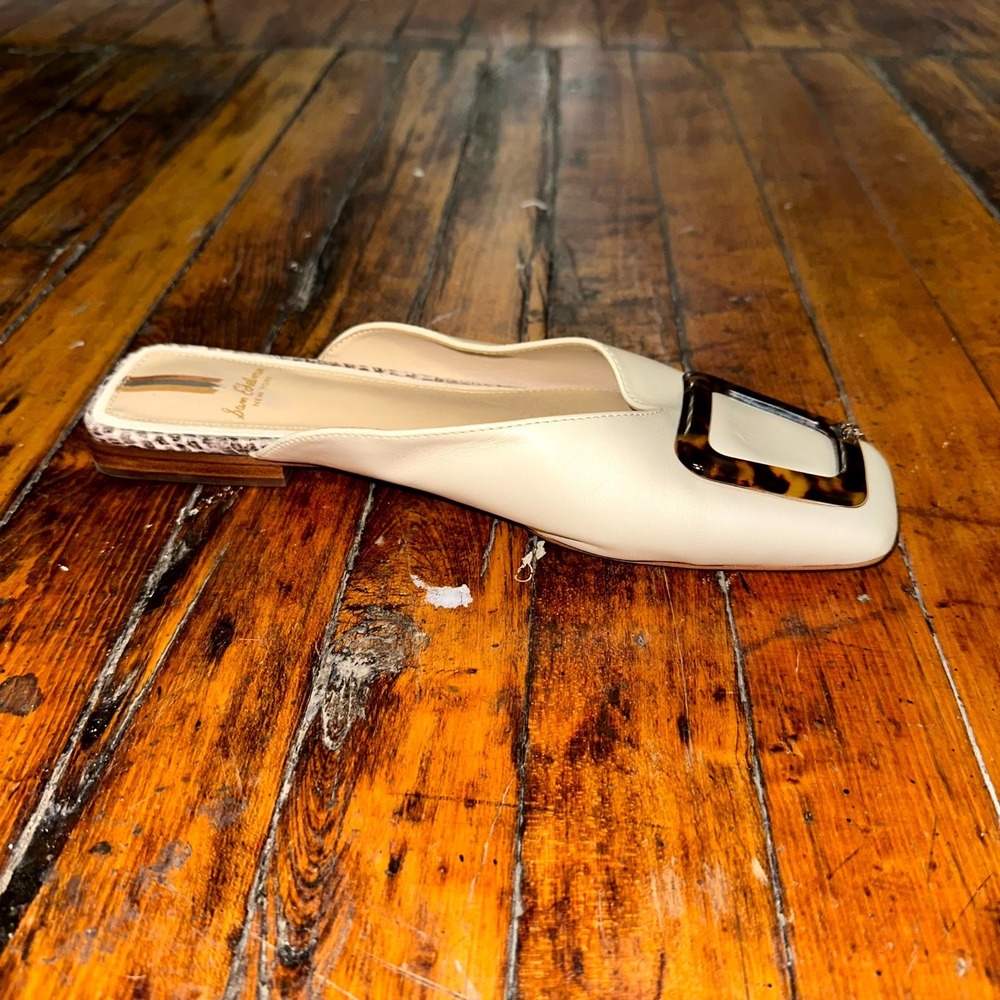 Sam Edelman Mules Women's 8.5 Cream Leather Buckle Square Toe Slip-On Shoes - Picture 5 of 7